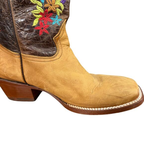 Chaparral Embroidered Womens Western Cowgirl Boots Floral Brown Square Toe sz 10 - Picture 2 of 16